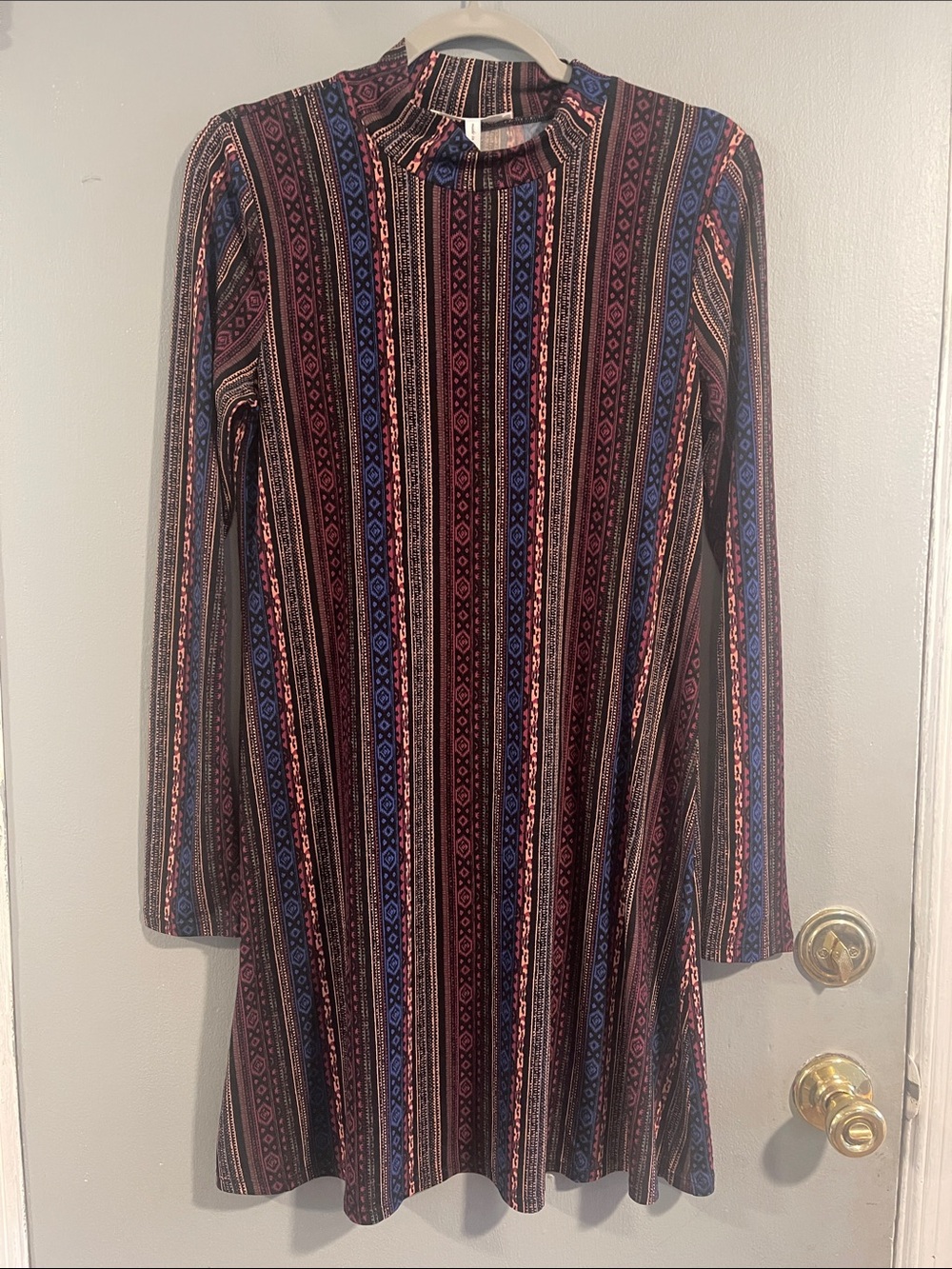 BCBGeneration A-Line Long Sleeve Mock Neck Dress Multi Tribal Size S - Picture 2 of 6